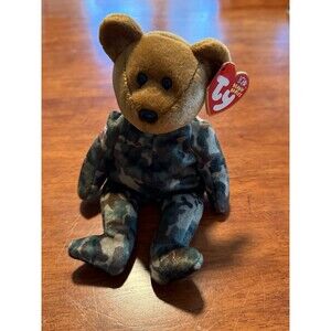 Ty Hero Brown Camo US Flag Bear Camouflage 8" Beanie Baby 2003 Boys Girls 3 MWMT
